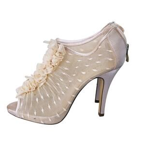 Kate Preston Bridal Sheer Dotted Frill Peep Toe Stiletto Heels 7 Ivory Coquette